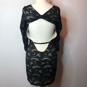 Black lace mini dress medium with open back